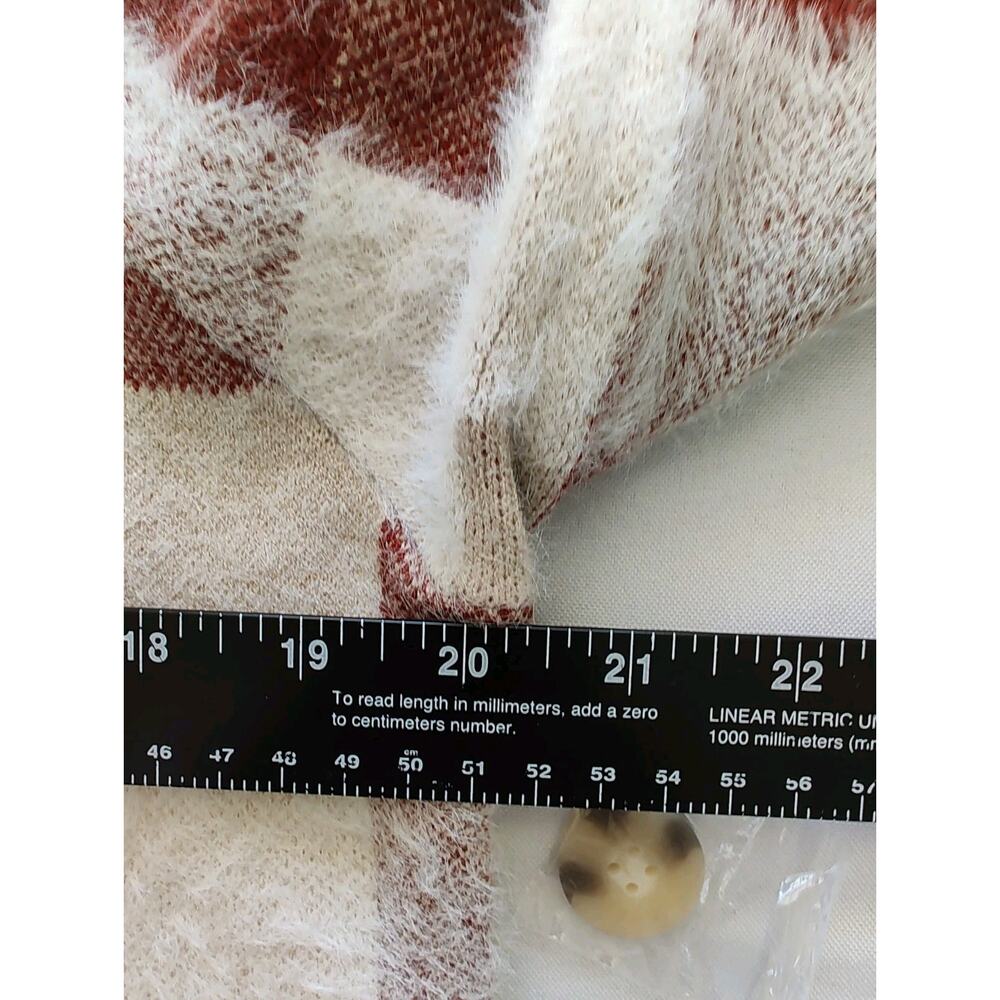 Rachel Zoe Ivory Brown Plaid Knit Collared Button Front Cardigan Sweater L - Picture 7 of 10